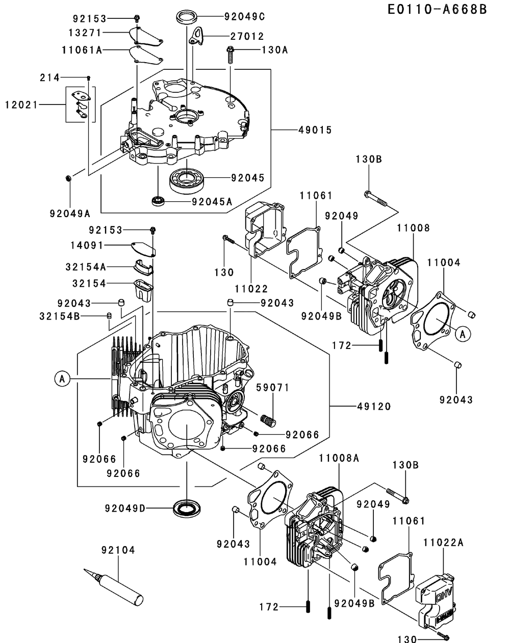 Kawasaki Fx1000-S09 Cylinder And Crankcase Diagram and Parts List for M72-KW (53BI8CT8050-37HP)(2011 & After) Cub Cadet Lawn Tractor